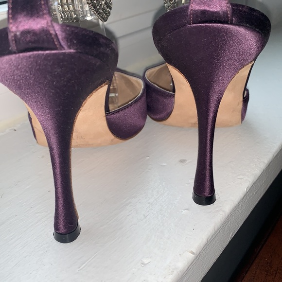 Manolo Blahnik Purple Satin Pointy Toe Heels with Rhinestone Ankle Strap, 37.5 - Picture 5 of 13